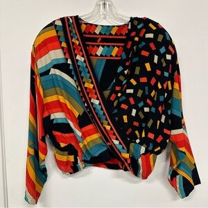 90s Vintage abstract print top Large dolman sleeve bright graphic print